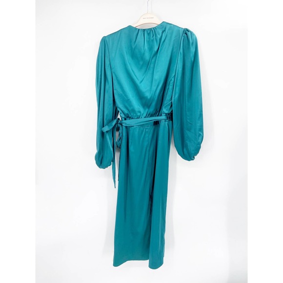 Jonathan Simkhai Blue Satin Long Sleeve Wrap Midi V-Neck Cocktail Dress Size M - Picture 4 of 6